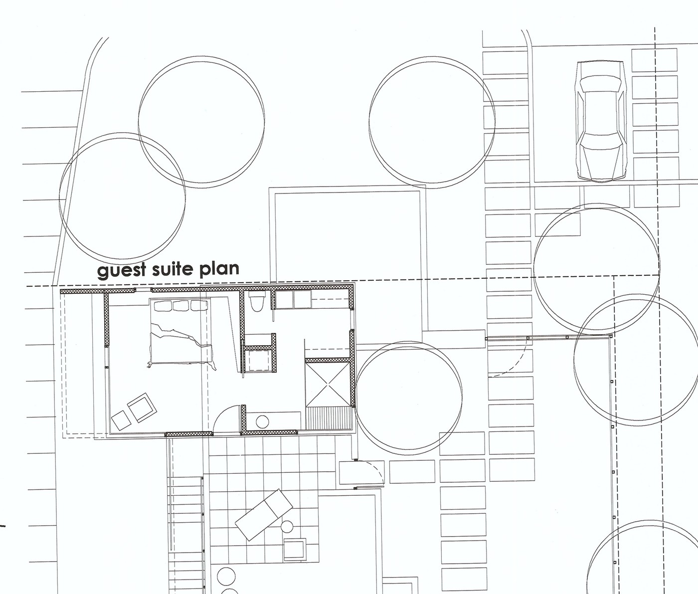 Guest suite floor plan architectural drawing by Hawkins & Associates