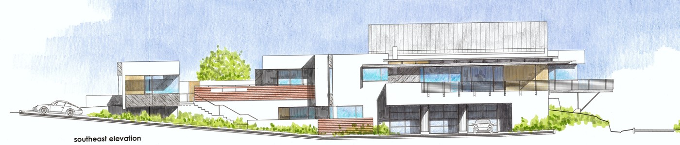 Southeast elevation architectural drawing by Hawkins & Associates