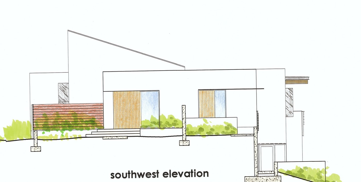 Southwest elevation architectural drawing by Hawkins & Associates